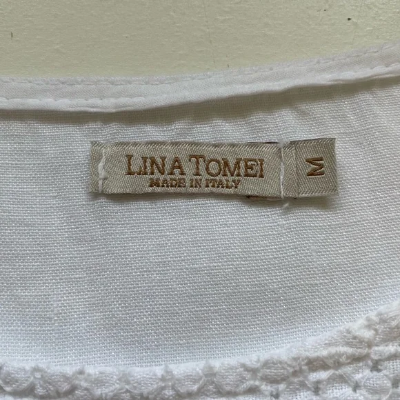 Lina Tomei Linen Pleated Lace Blouse Medium Pullover Accent Boho Cottagecore Top - Picture 7 of 15